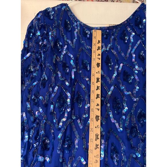 O.R. Silk Dress‎ Women's Small Blue Beaded Sequin Evening Cocktail Dress Vintage - Picture 15 of 15